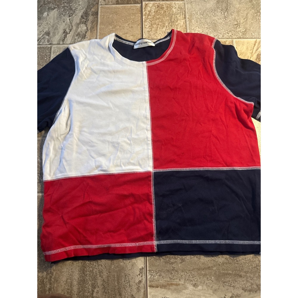 Cathy Daniels Womens Colorblock Contrast Stitch Top Red White Navy‎ Blue XL